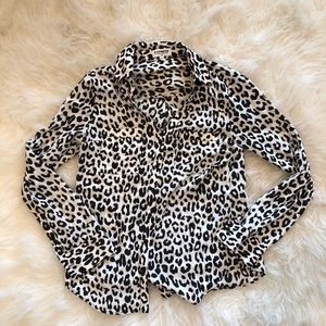 Express Button-Up Black and White Leopard-XS